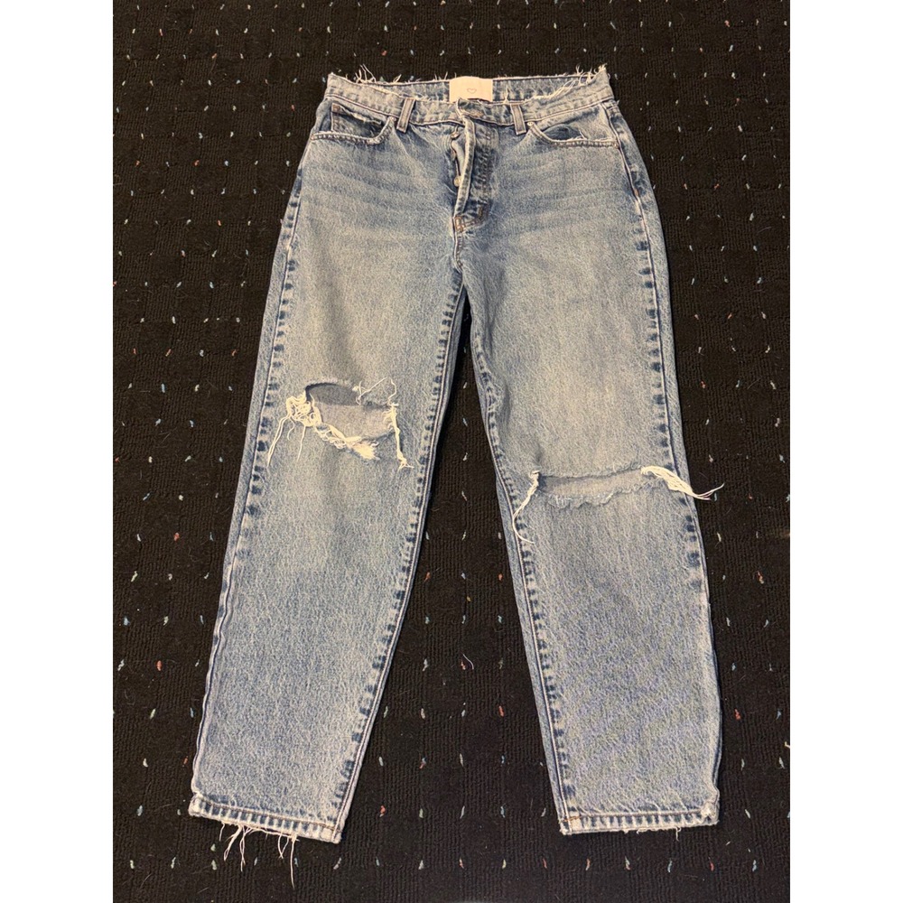 Revice Denim Light Wash Distressed Straight Leg Jeans Size 30 Button Fly Raw Hem